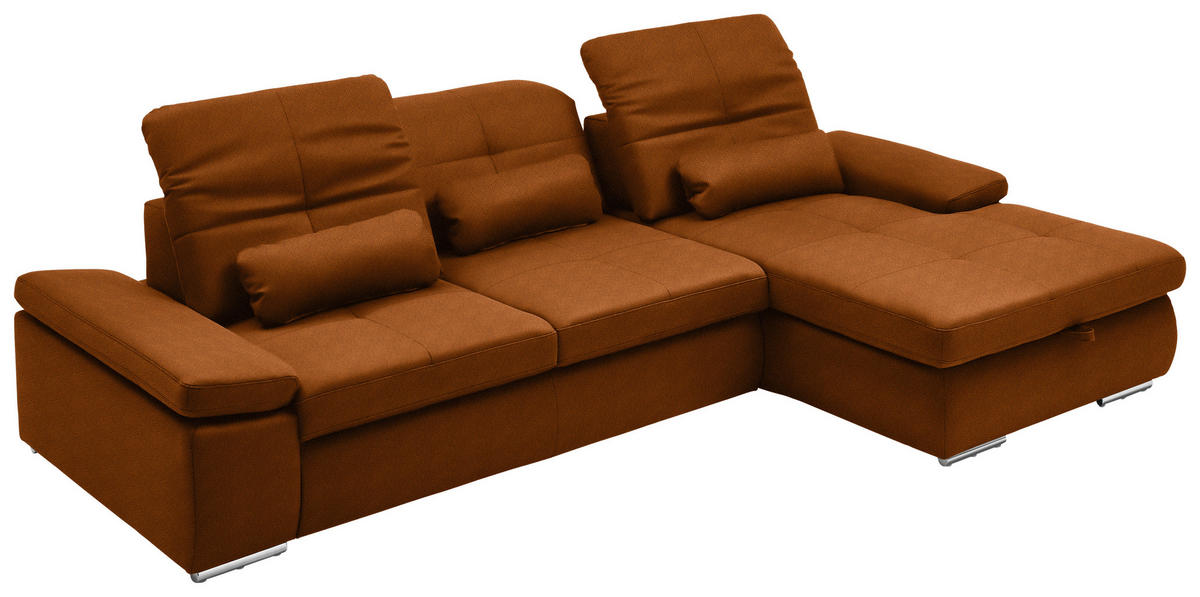 ECKSOFA  in Flachgewebe Cognac  309/195 cm  - Chromfarben/Cognac, Design, Textil (309/195cm) - Beldomo Style