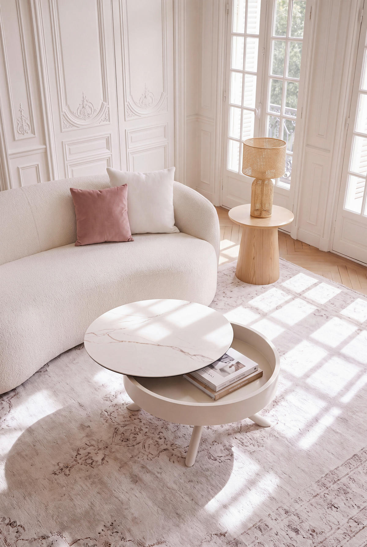 COUCHTISCH ESG 73.5/73.5/42 cm rund Beige  - Beige, Design, Glas/Keramik (73.5/73.5/42cm) - Novel