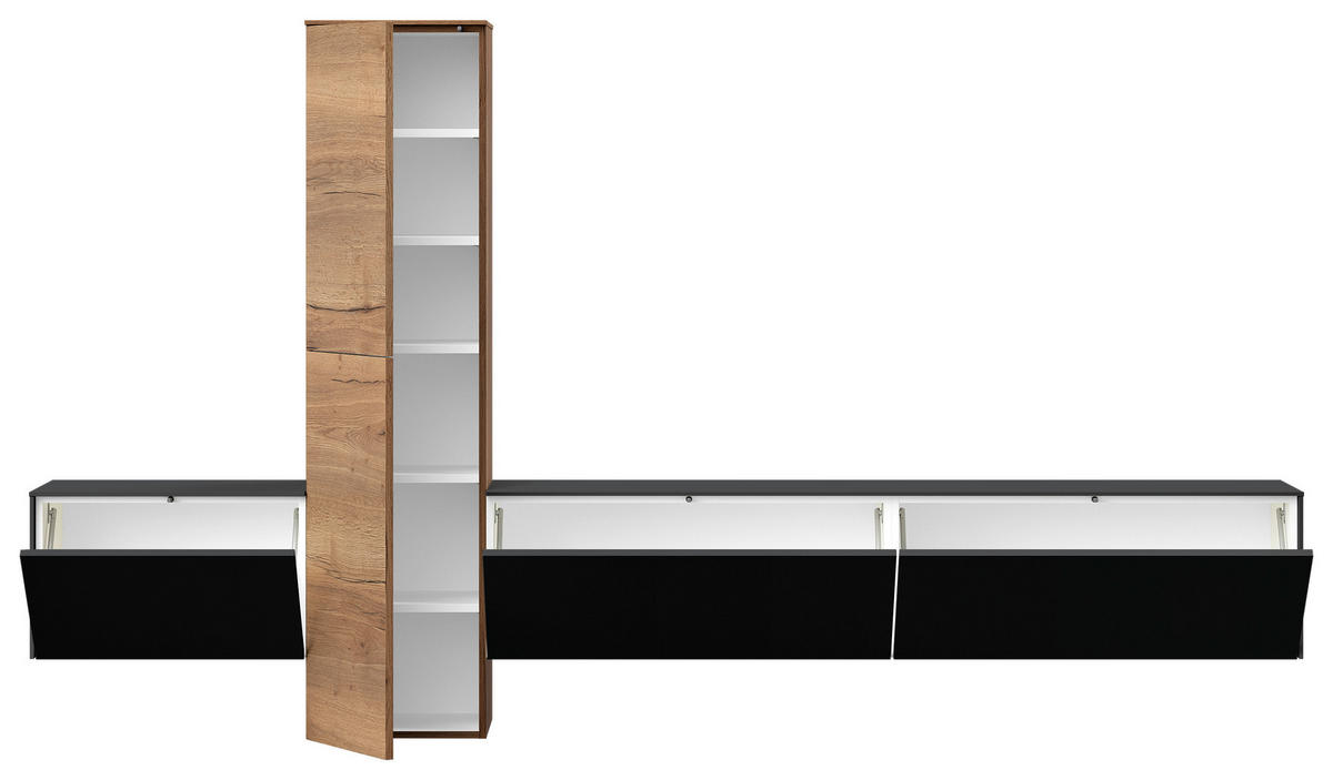 WOHNWAND  in Schwarz, Eichefarben  282/160/37 cm  - Eichefarben/Schwarz, Design, Holzwerkstoff (282/160/37cm) - Celina Home