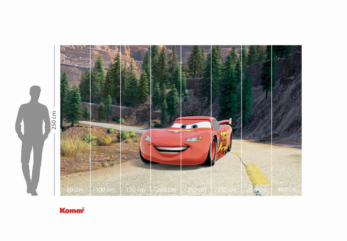 FOTOTAPETE CARS EVERY ROAD HAS A STORY  - Rot, Design, Textil (400/250cm) - Disney
