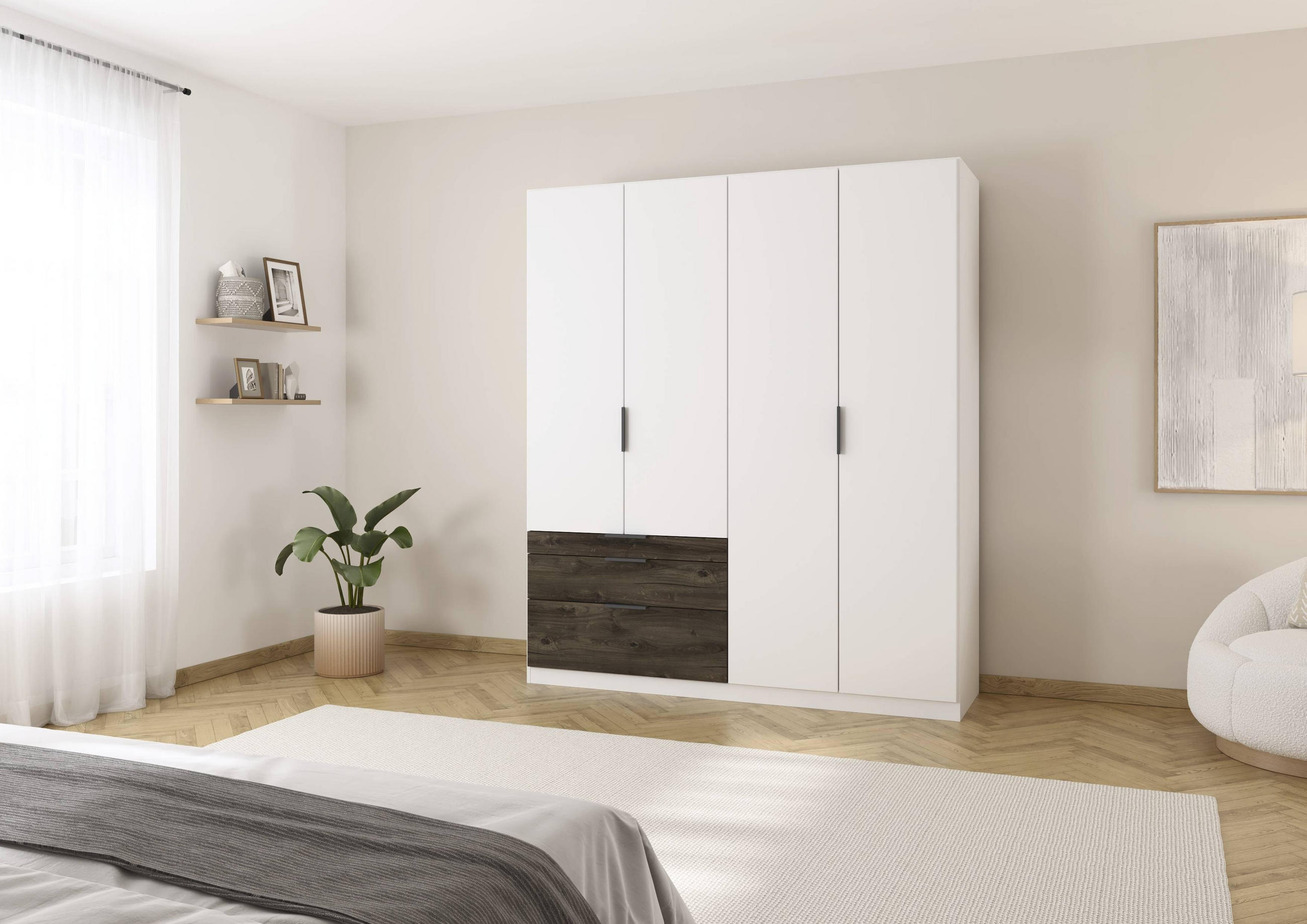 DREHTÜRENSCHRANK in Weiss, Eiche dunkel  - Eiche dunkel/Weiss, Basics, Holzwerkstoff/Metall (181/210/54cm) - Boxxx