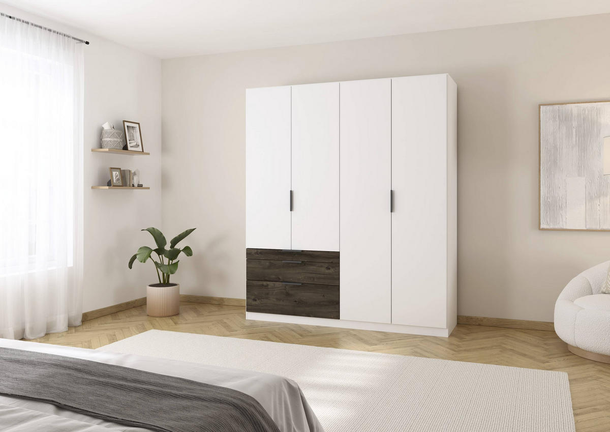 DREHTÜRENSCHRANK in Weiss, Eiche dunkel  - Eiche dunkel/Weiss, Basics, Holzwerkstoff/Metall (181/210/54cm) - Boxxx