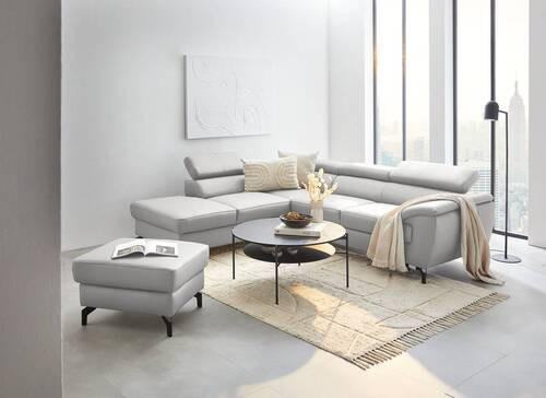 ECKSOFA Hellgrau Echtleder  - Hellgrau/Schwarz, Design, Leder/Metall (220/256cm) - Celina Home