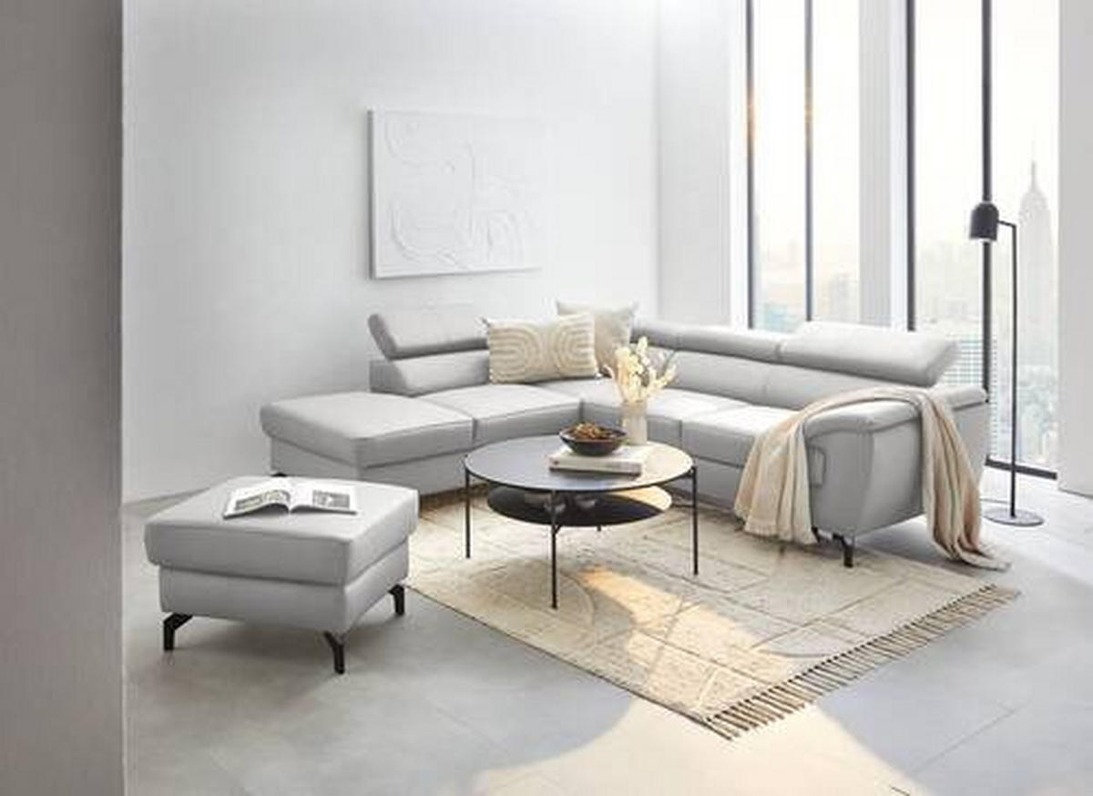 ECKSOFA Hellgrau Kombination Echtleder/Lederlook Lederlook  - Hellgrau/Schwarz, Design, Leder/Textil (220/256cm) - Celina Home
