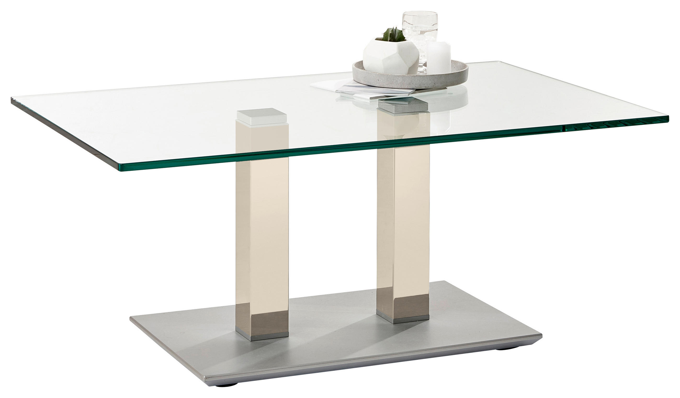 COUCHTISCH Klarglas 110/70/46-65 cm rechteckig Creme, Weiß, Edelstahlfarben  - Edelstahlfarben/Creme, Design, Glas/Kunststoff (110/70/46-65cm)