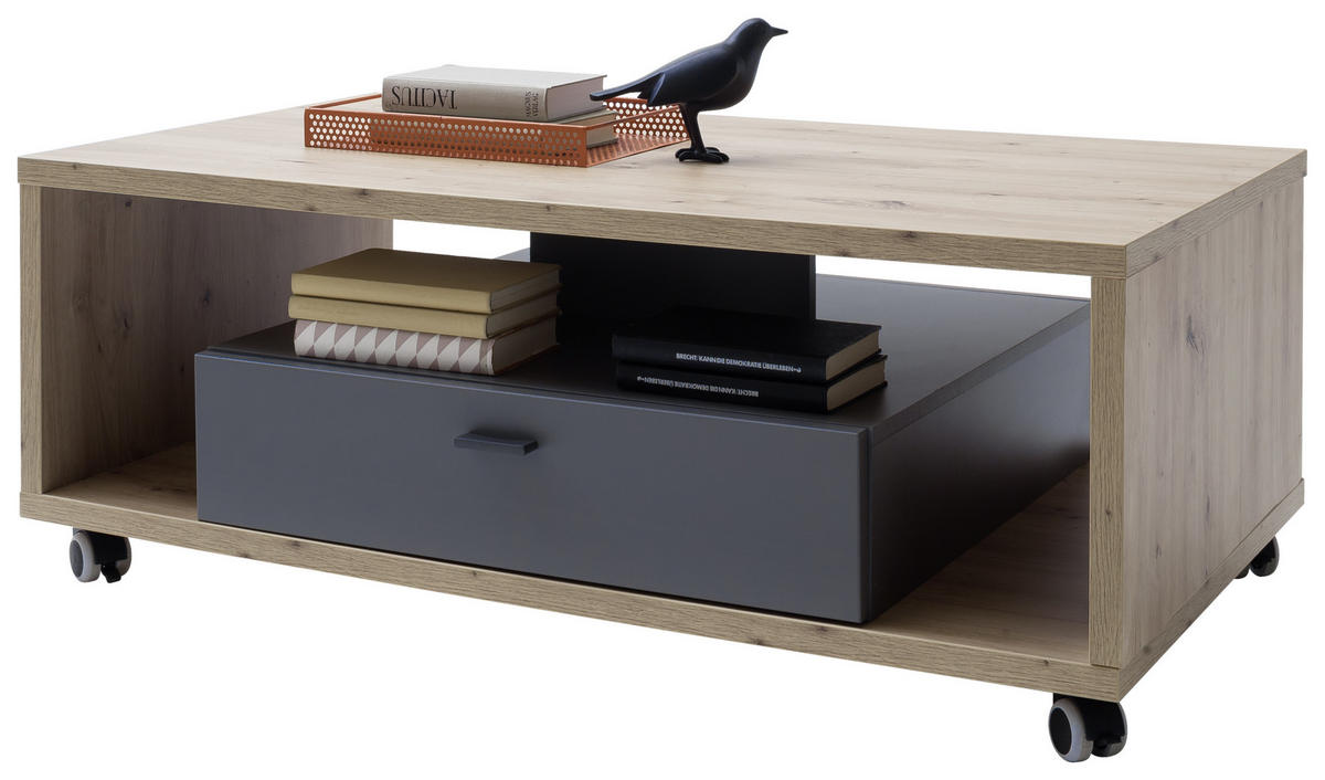 SOFFBORD i trämaterial 115/65/43 cm  - grå/ekfärgad, Design, metall/trämaterial (115/65/43cm) - MID.YOU