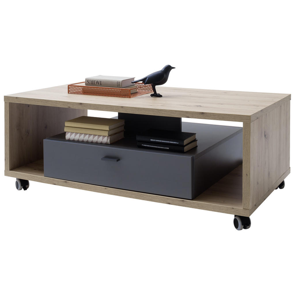 Thumbnail - Mid.you Couchtisch Colombo, Grau, Eiche, Metall, 1 Schubladen, rechteckig, 65x43x115 cm, Wohnzimmer, Wohnzimmertische, C...