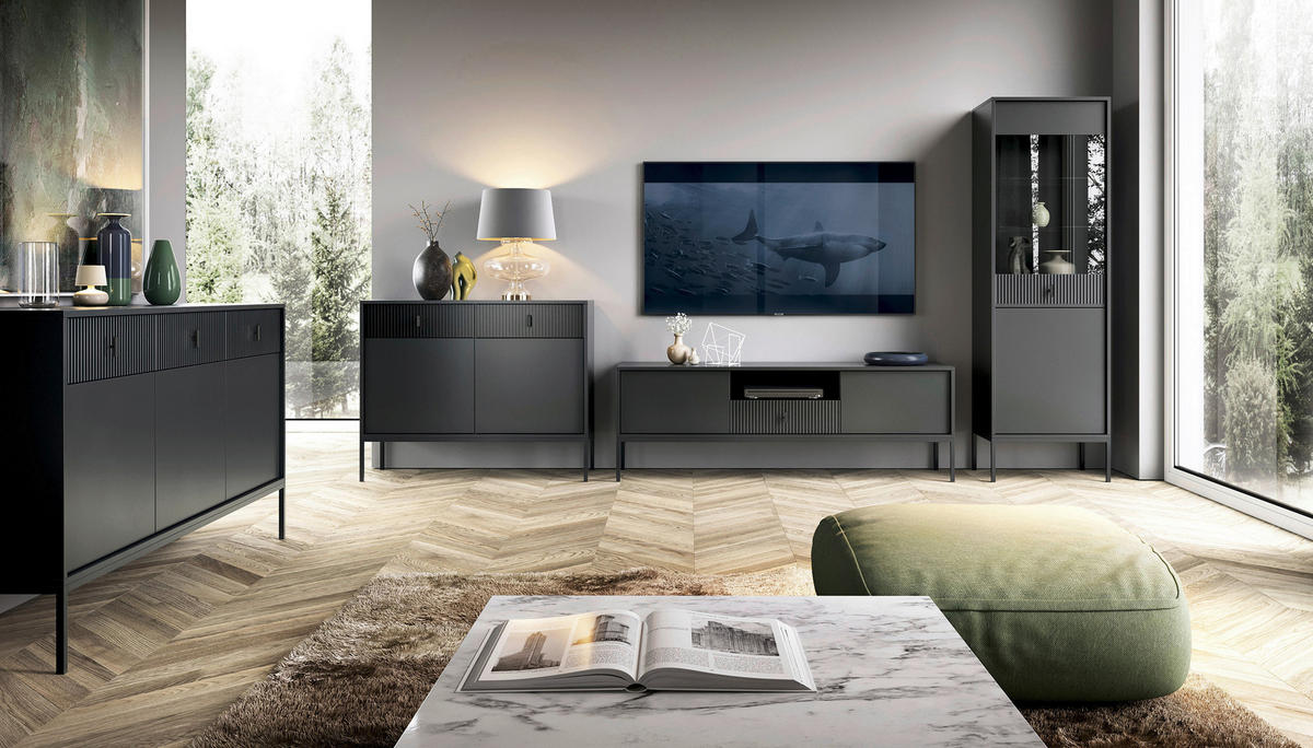 SIDEBOARD Maggiore  in 154,5/82,6/39 cm  - Schwarz, Design, Holzwerkstoff/Metall (154,5/82,6/39cm) - Boxxx