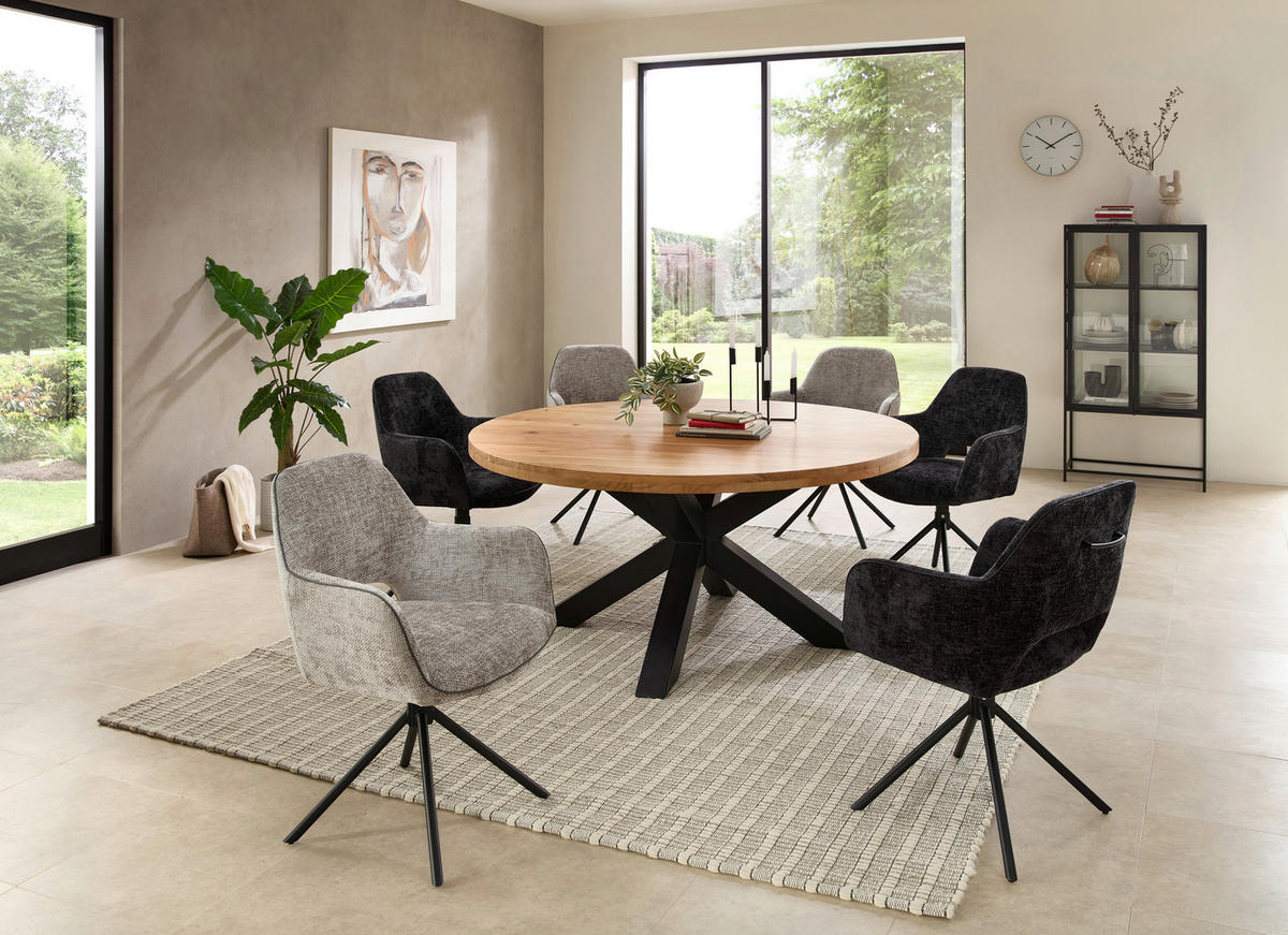 ESSTISCH in Holz, Metall 160/160/75 cm   - Schwarz/Akaziefarben, Modern, Holz/Metall (160/160/75cm) - Livetastic