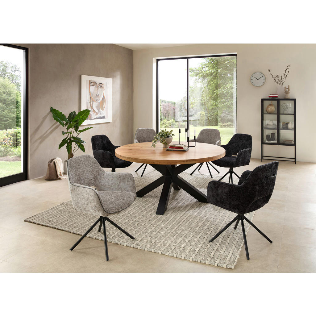 Thumbnail - Livetastic Esstisch, Schwarz, Akazie, Holz, Metall, Akazie, rund, X-Form, 160x75x160 cm, Holzmöbel, Holztische, Esstisch...
