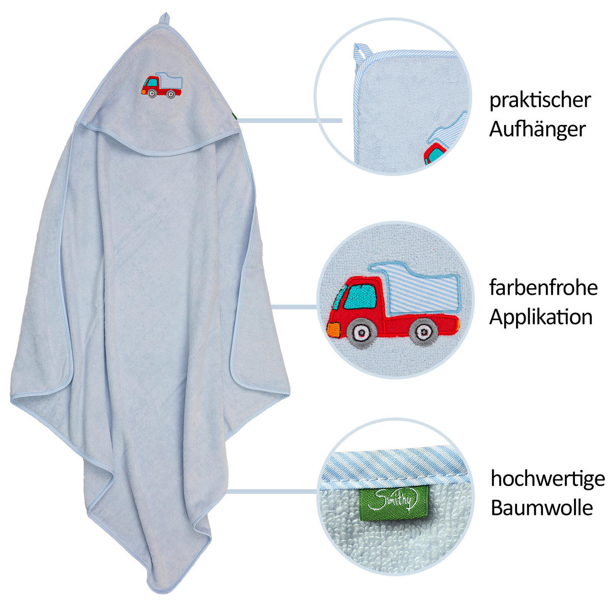 KAPUZENBADETUCH 100/100 cm    - Hellblau, Basics, Textil (100/100cm)
