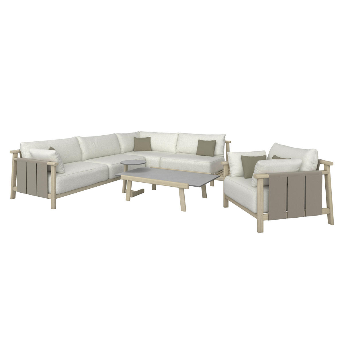 LOUNGEGARNITUR  - Sandfarben/Taupe, Romantik / Landhaus, Holz/Textil (308/264cm) - Diesel