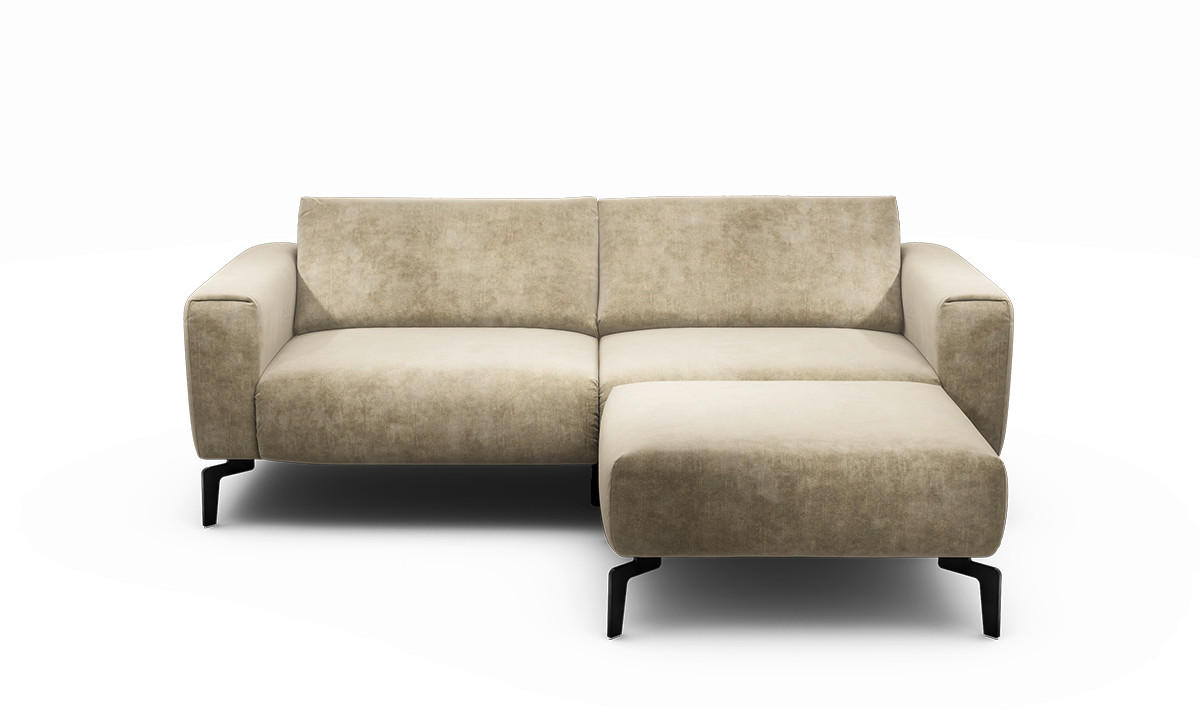 2,5-Sitzer inkl. Hocker Samt Naturfarben  - Schwarz/Naturfarben, Design, Textil/Metall (220/86/86-94cm) - SENSOO