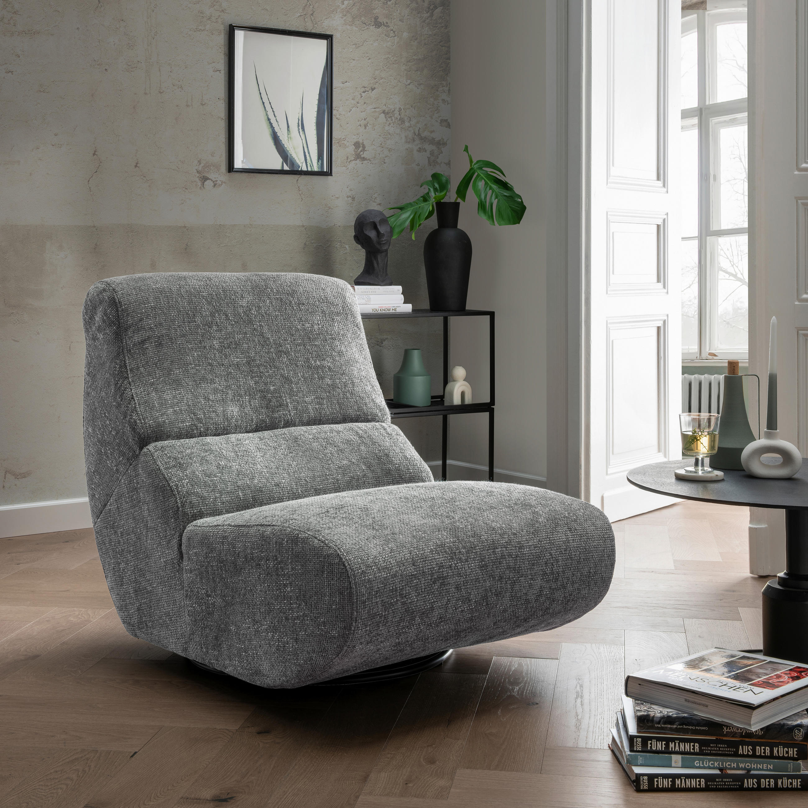 SESSEL in Struktur Grau  - Schwarz/Grau, Design, Textil/Metall (74/85/105cm) - Livetastic