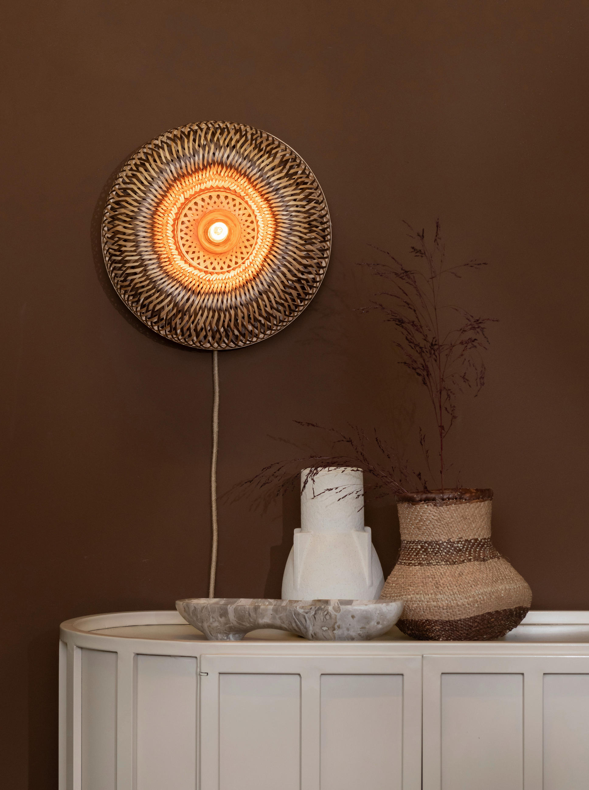 VÄGGLAMPA Good & Mojo 35/15 cm   - brun/naturfärgad, Basics, naturmaterial (35/15cm) - Good & Mojo