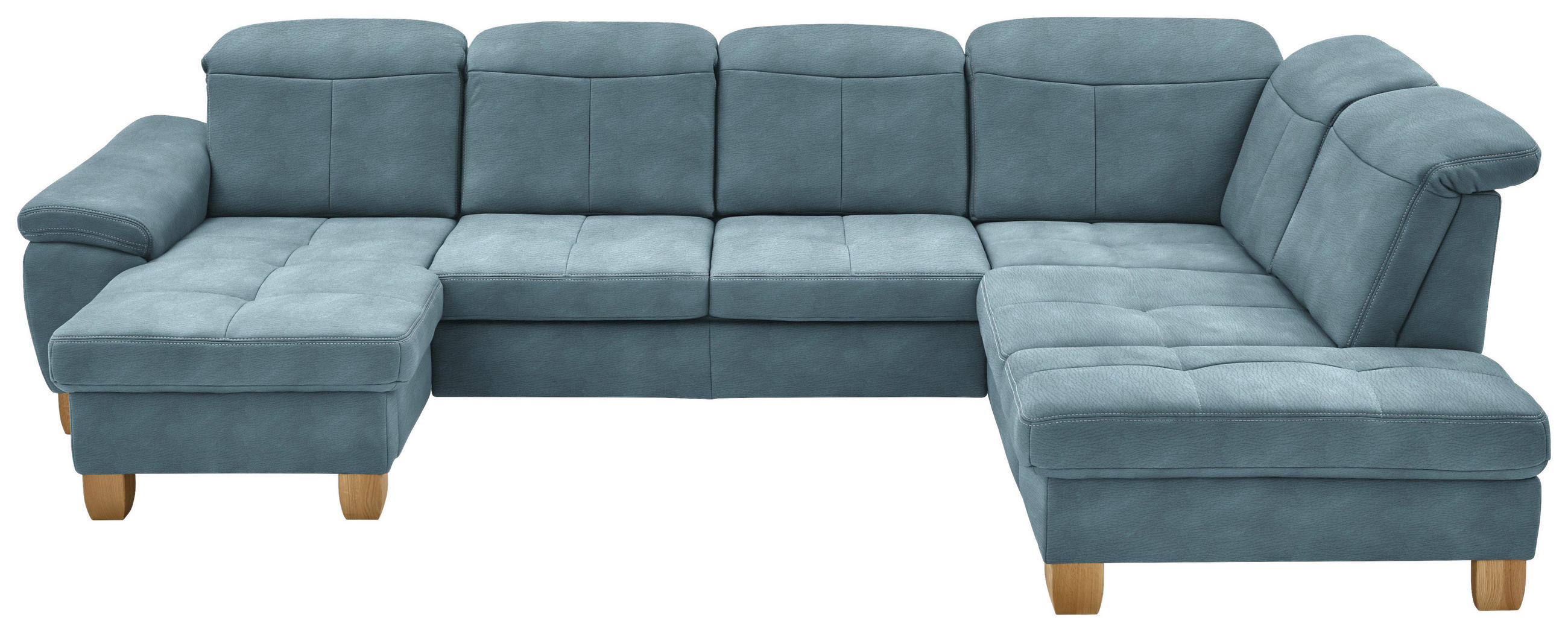 WOHNLANDSCHAFT Hellblau Mikrofaser  - Wildeiche/Beige, KONVENTIONELL, Holz/Textil (185/343/243cm) - Voleo