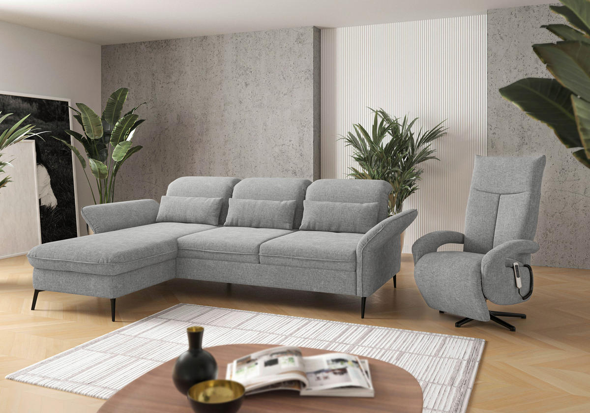 ECKSOFA in Flachgewebe Hellgrau  198/264 cm  - Hellgrau/Schwarz, KONVENTIONELL, Textil/Metall (198/264cm) - Sit & More