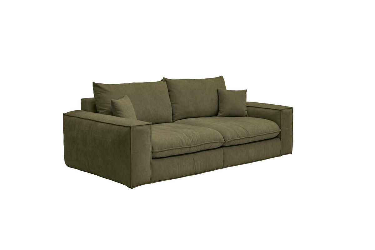 BIGSOFA Chenille Olivgrün  - Schwarz/Olivgrün, MODERN, Kunststoff/Textil (255/76/117cm) - Milino