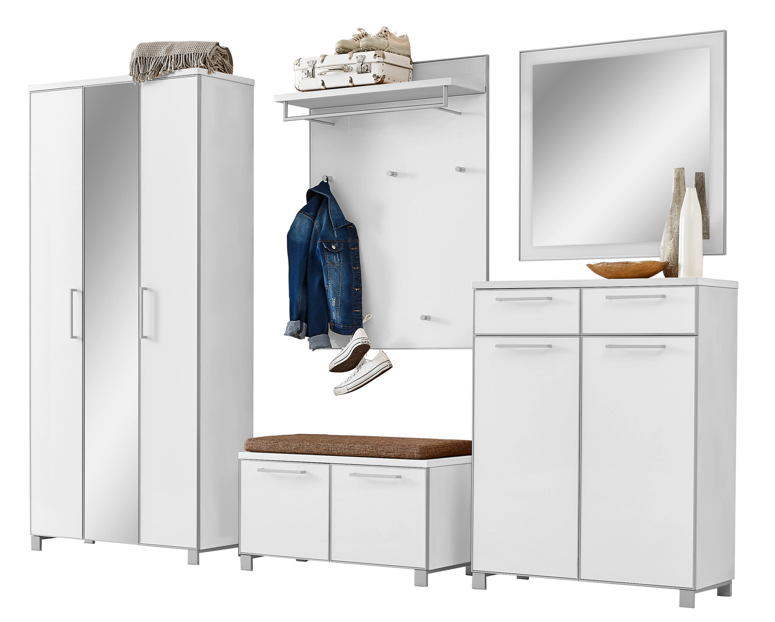GARDEROBE 6-teilig  in 265/195/40 cm  - Hellbraun/Weiß, Design, Glas/Holzwerkstoff (265/195/40cm)