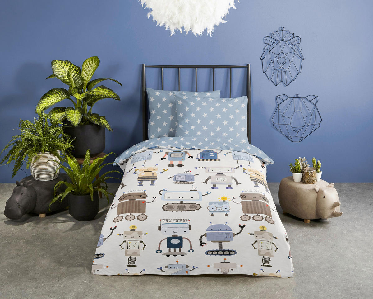 KINDERBETTWÄSCHE 100/135 cm  - Blau/Weiß, Basics, Textil (100/135cm)