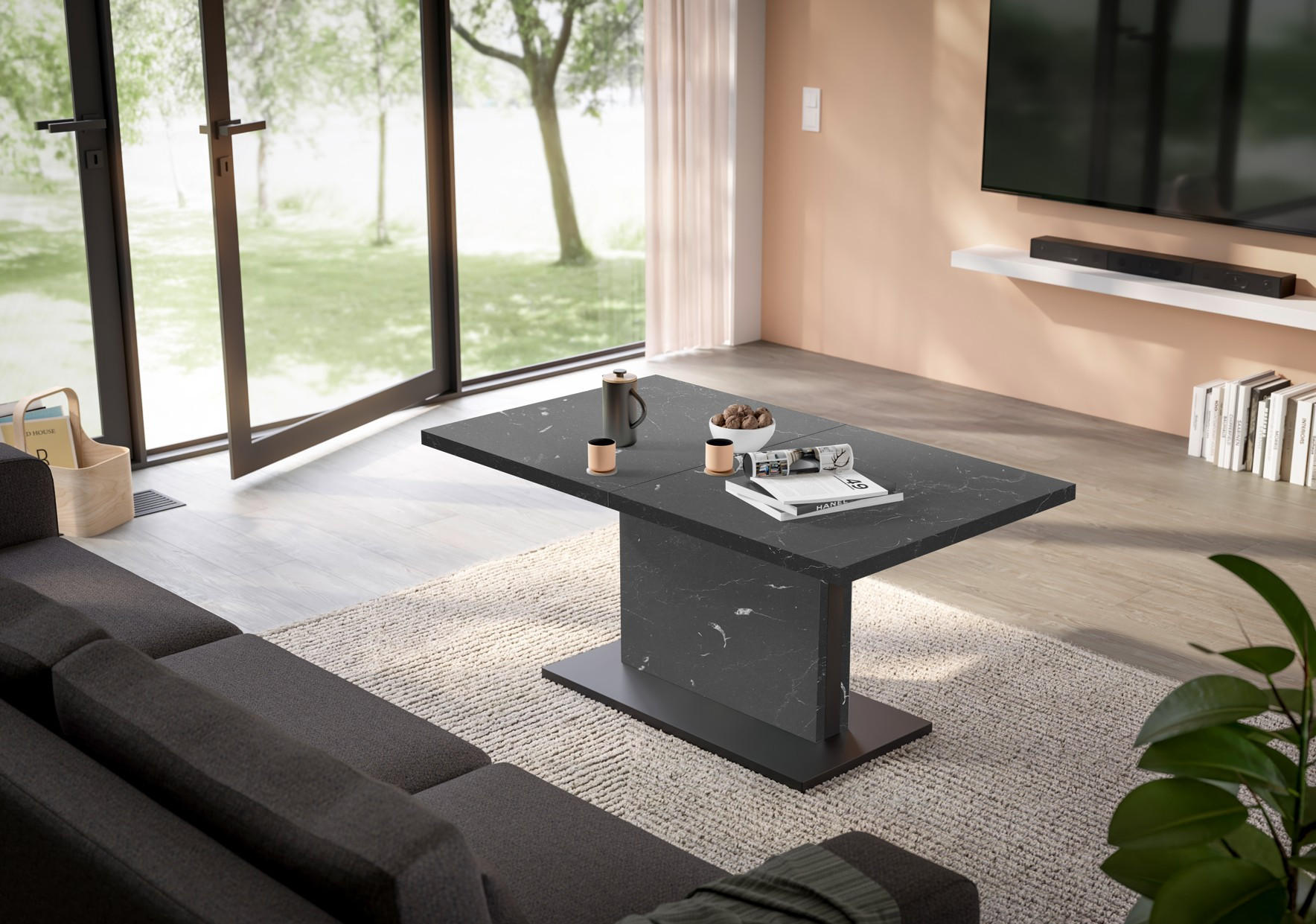 COUCHTISCH Lift Couchtisch rechteckig Schwarz  - Schwarz/Eiche Artisan, Design, Holzwerkstoff/Metall (120-160/56-75/70cm) - MID.YOU