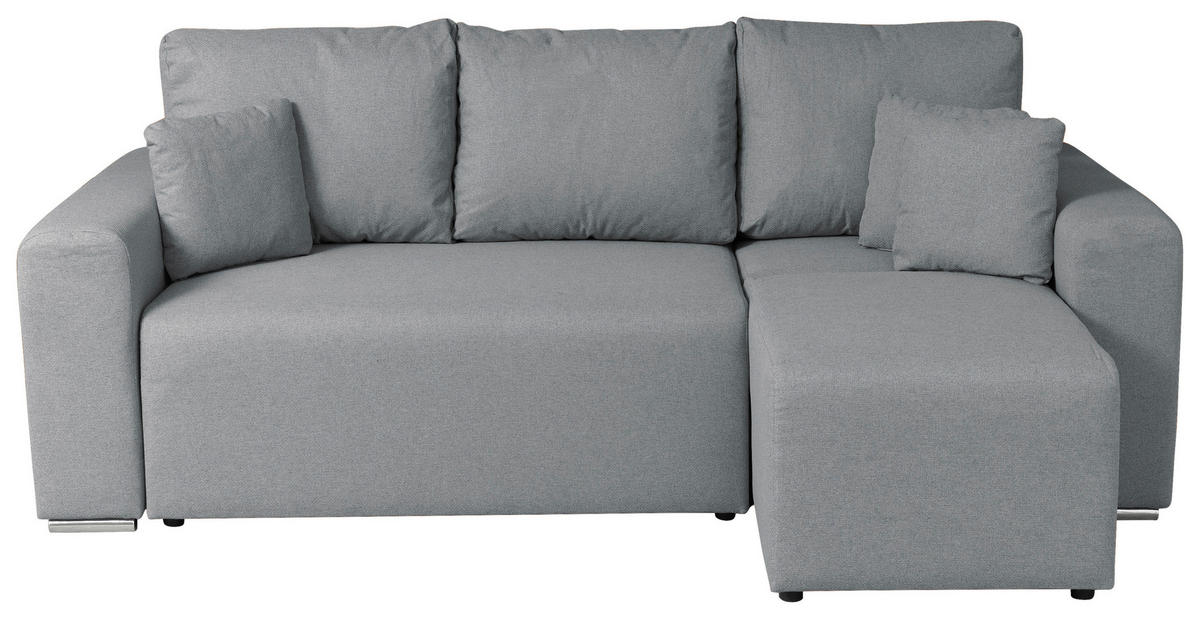 ECKSOFA in Struktur Grau  240/153 cm  - Chromfarben/Schwarz, Basics, Kunststoff/Textil (240/153cm) - P & B