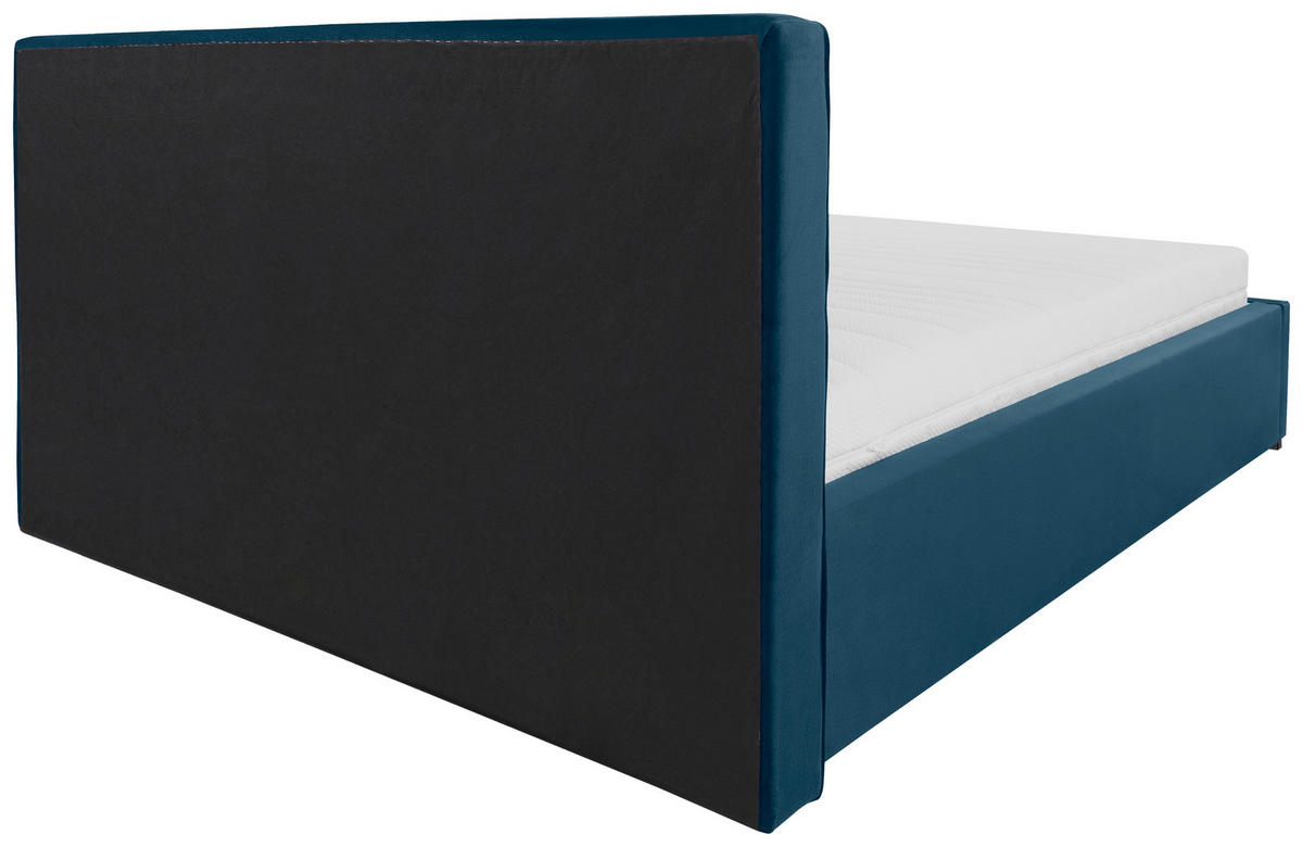 ČALOUNĚNÁ POSTEL, 180/200 cm, tmavě modrá - barvy chromu/barvy buku, Moderní, kov/dřevo (180/200cm) - MID.YOU