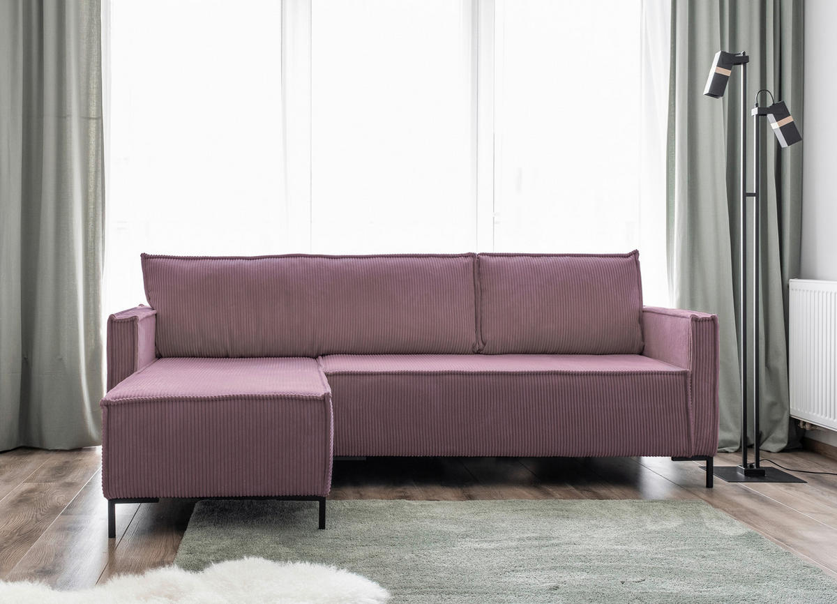 ECKSOFA Altrosa Cord  - Schwarz/Altrosa, Design, Textil/Metall (232/90/154cm) - MID.YOU