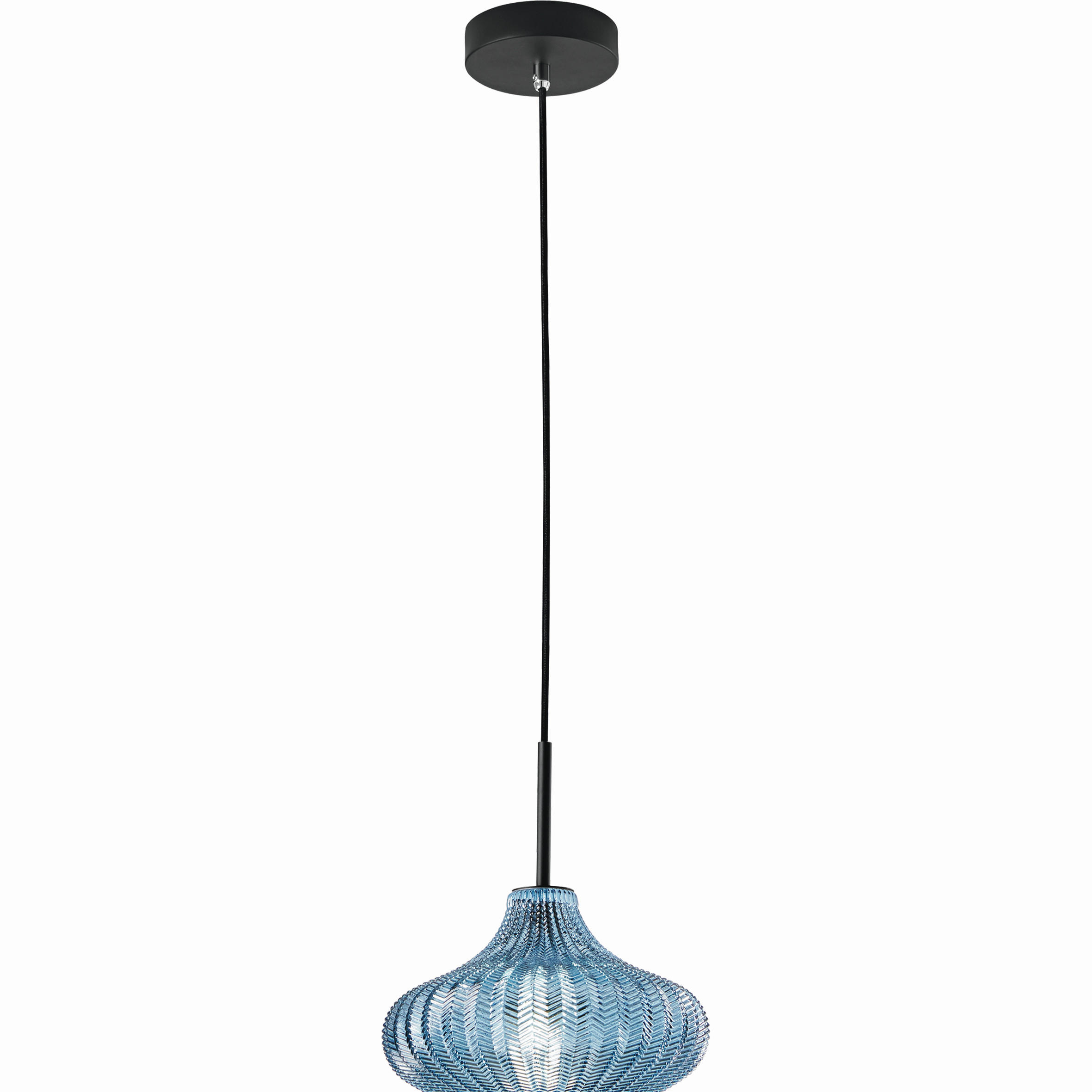 PENDELLEUCHTE Budelli 26/200 cm   - Blau/Schwarz, Design, Glas/Metall (26/200cm) - Fabas Luce