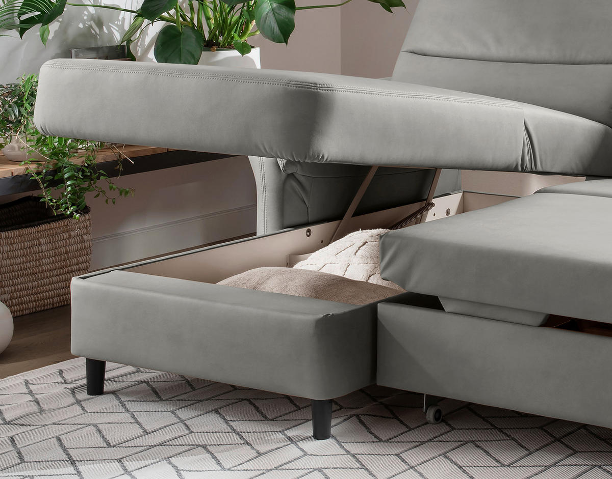 ECKSOFA in Lederlook Grau  - Schwarz/Grau, Modern, Holz/Textil (176/279cm) - Livetastic