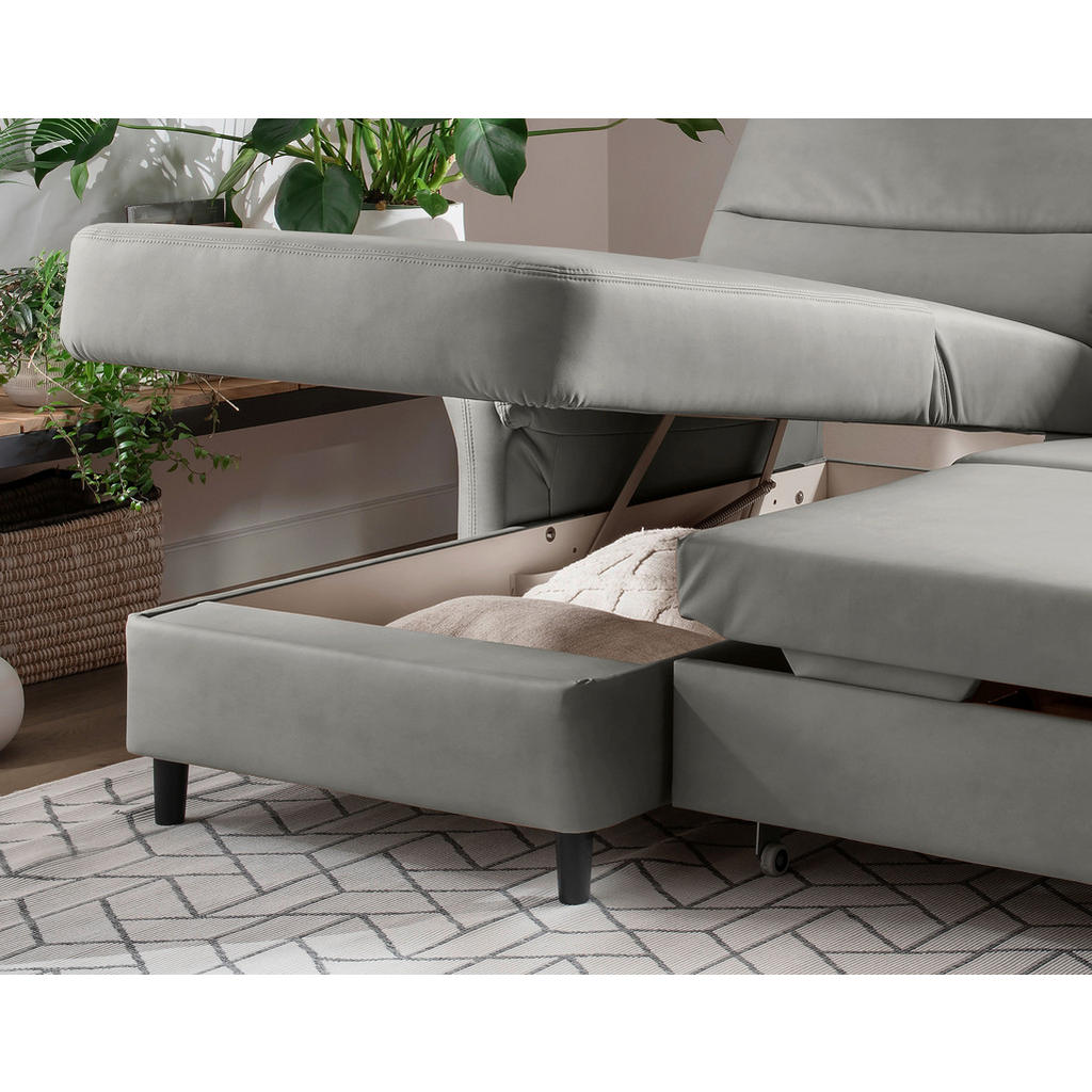 Thumbnail - Livetastic Ecksofa, Grau, Textil, Buche, 5-Sitzer, Ottomane links, L-Form, 279x176 cm, Made in EU, Schlafen auf Sitzhöhe...