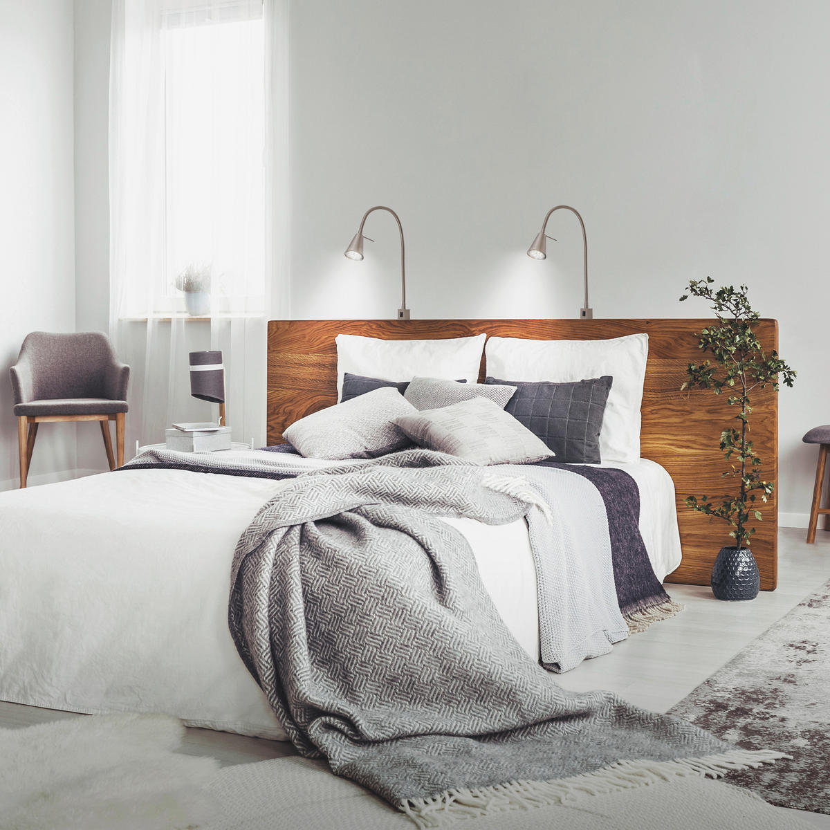 LED-WANDLEUCHTE 20.5/45 cm   - Nickelfarben, KONVENTIONELL, Metall (20.5/45cm)