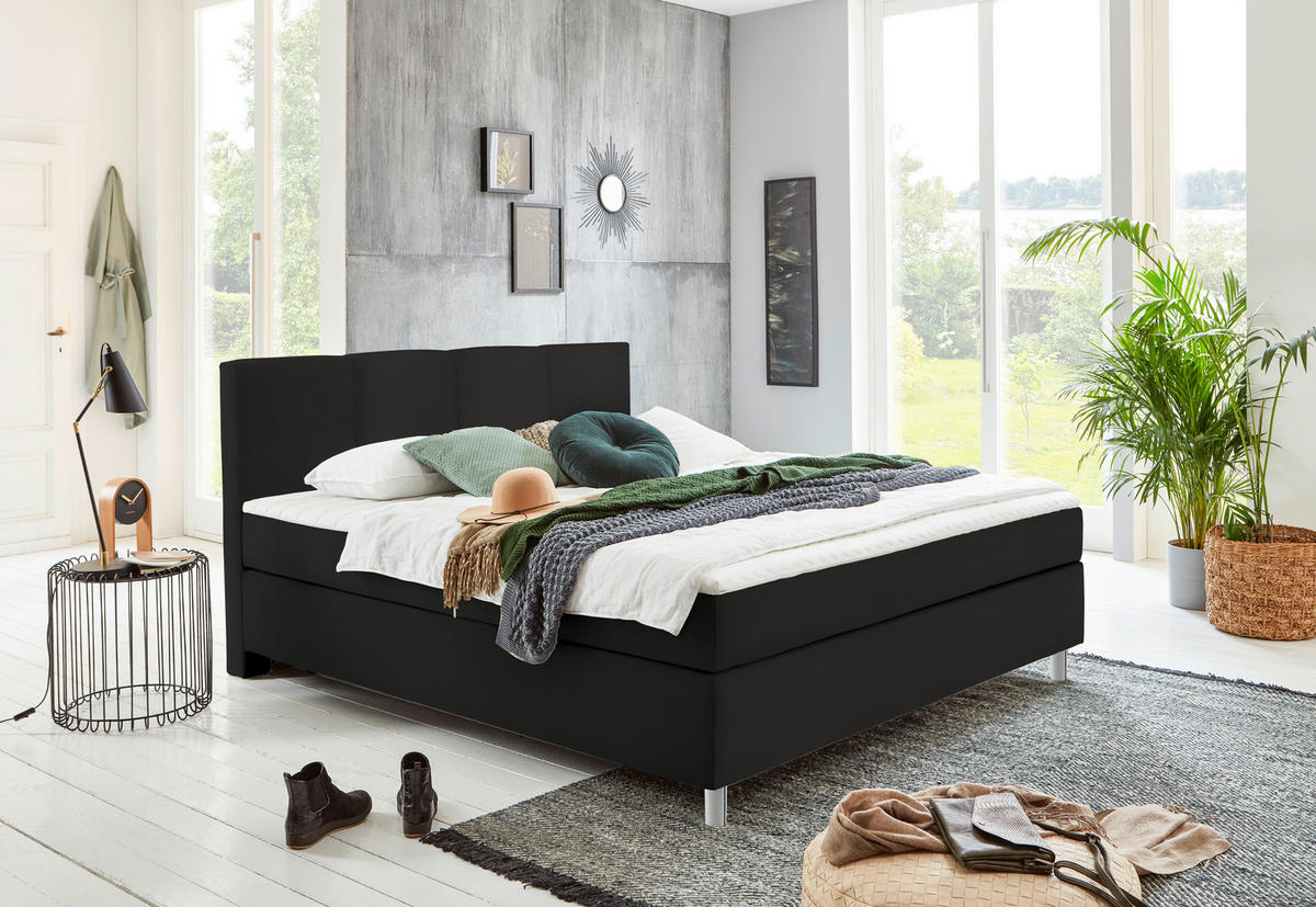 BOXSPRINGBETT 140/200 cm  in Schwarz  - Chromfarben/Schwarz, Konventionell, Kunststoff/Textil (140/200cm) - Hom`in