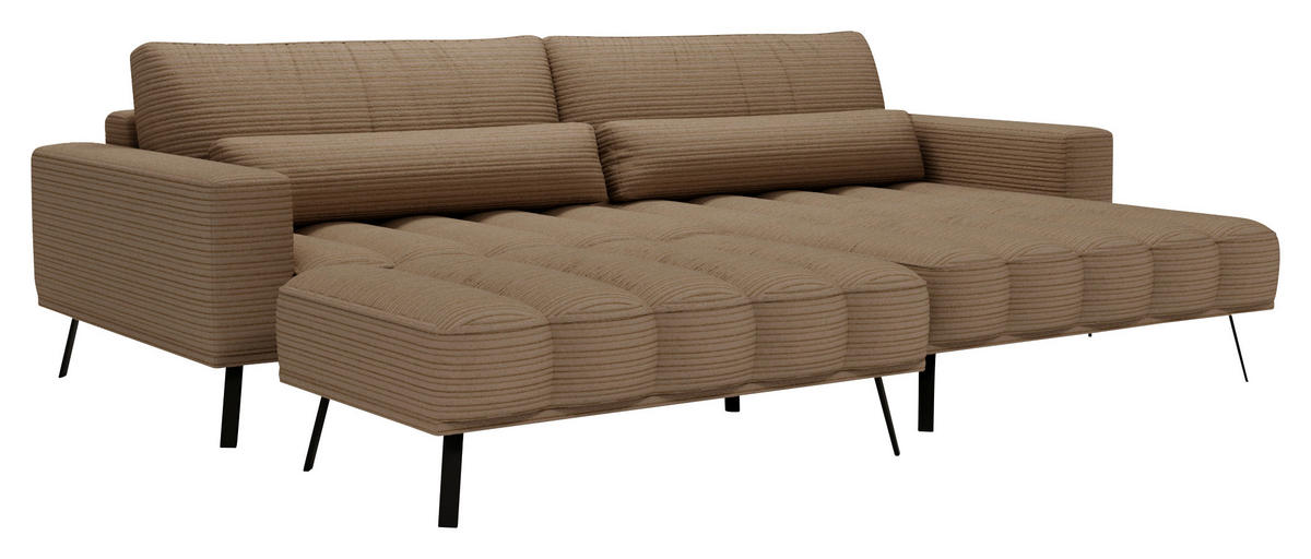 ECKSOFA in Cord Braun  291/204 cm  - Schwarz/Braun, Design, Textil/Metall (291/204cm) - Lomoco