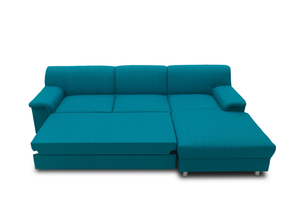 ECKSOFA in Webstoff Petrol  252/150 cm  - Chromfarben/Petrol, KONVENTIONELL, Textil/Metall (252/150cm) - MID.YOU