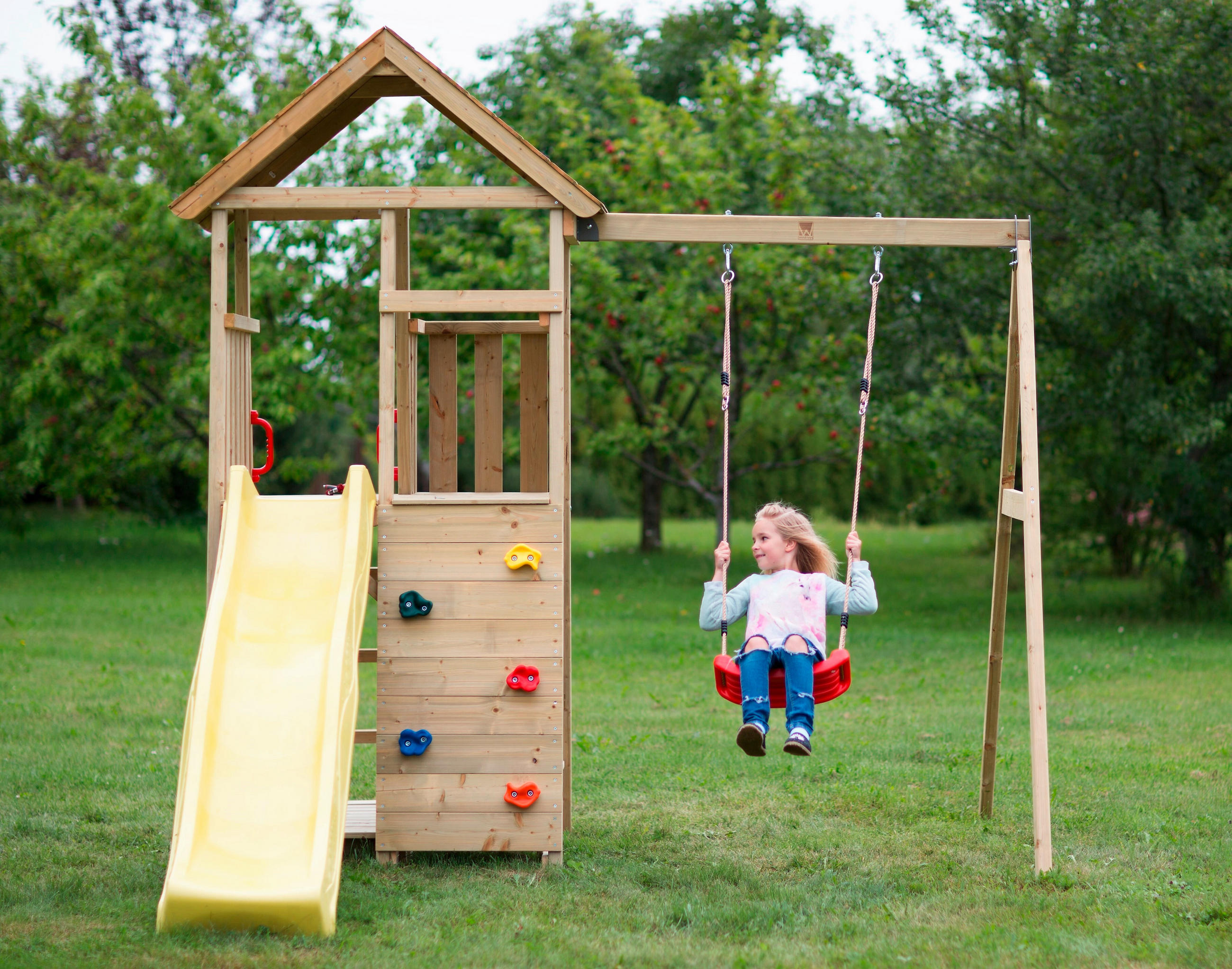 SPIELTURM 270/270/280 cm  - Gelb/Naturfarben, KONVENTIONELL, Holz (270/270/280cm) - Ambia Garden