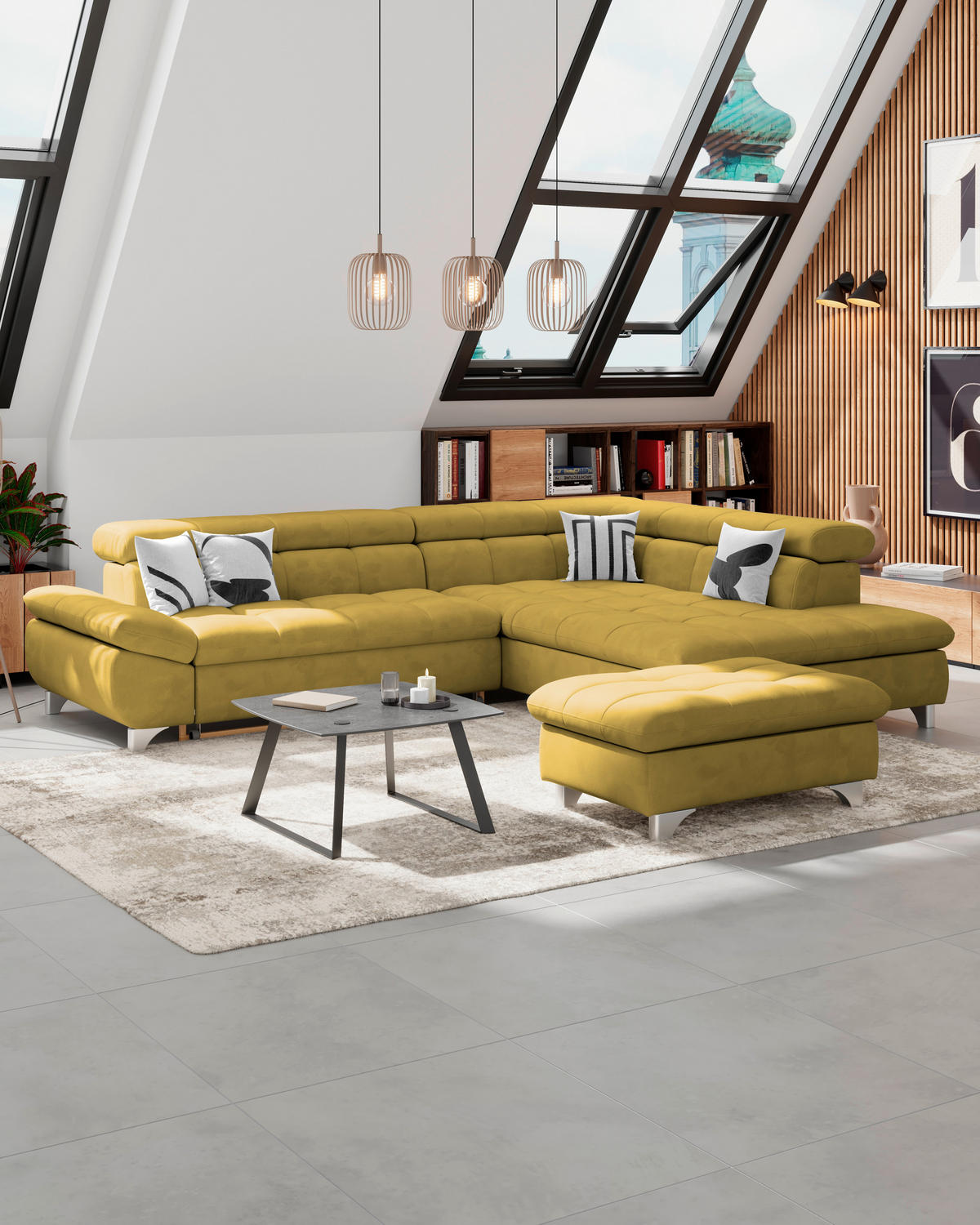 HOCKER Chenille Senfgelb  - Chromfarben/Senfgelb, KONVENTIONELL, Textil/Metall (108/46/108cm) - Livetastic