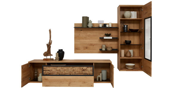 WOHNWAND  in Wildeiche  293,8/207,1/37,1 cm  - Wildeiche/Graphitfarben, Natur, Glas/Holz (293,8/207,1/37,1cm) - Valnatura