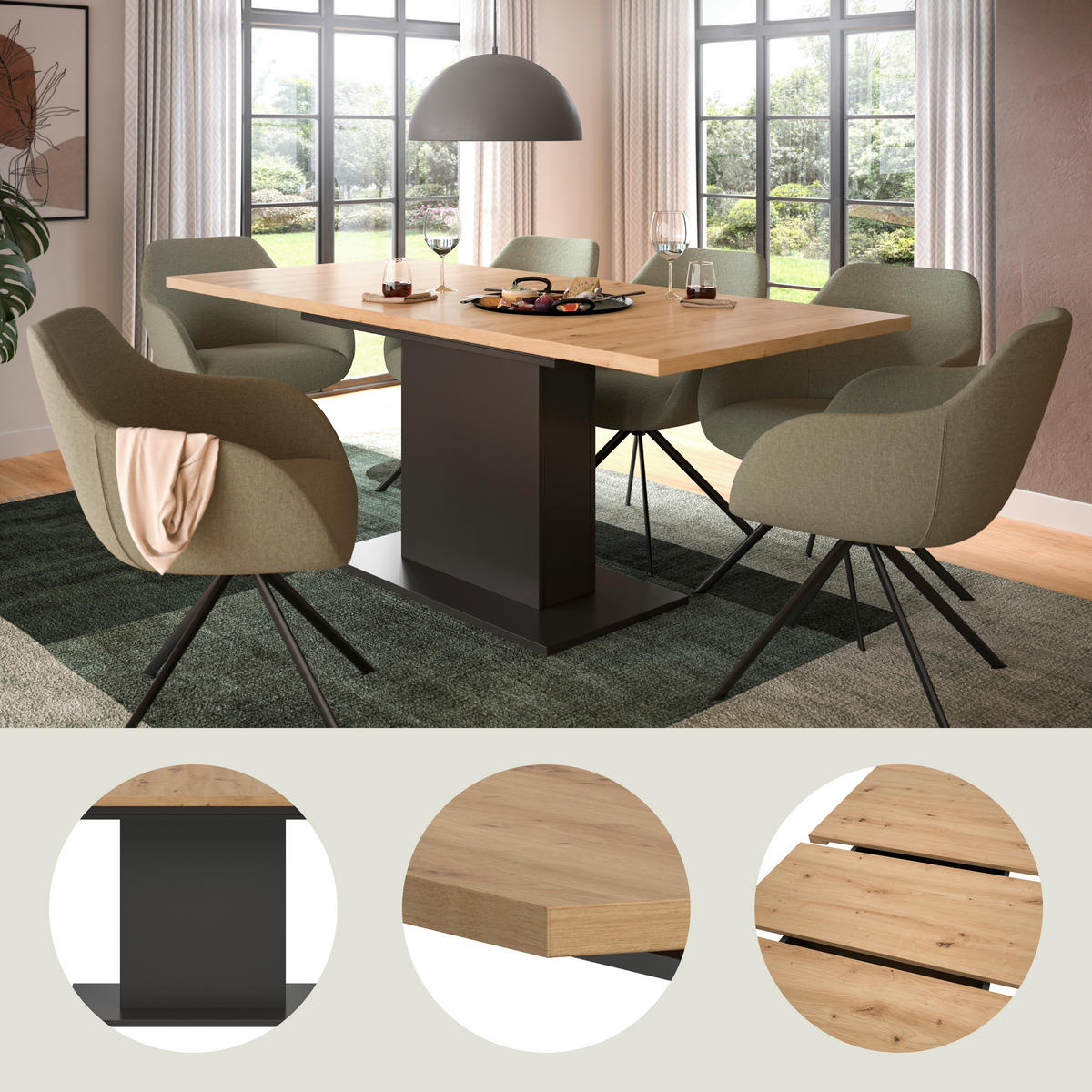 AUSZIEHTISCH Holzwerkstoff 150-190/90/76 cm  - Eiche Artisan/Grau, Konventionell, Holzwerkstoff (150-190/90/76cm) - MID.YOU