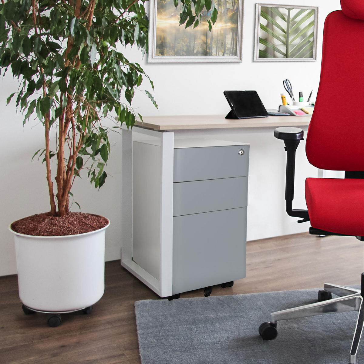 ROLLCONTAINER Grau, Weiß  - Weiß/Grau, MODERN, Kunststoff/Metall (30/59/50cm) - MID.YOU