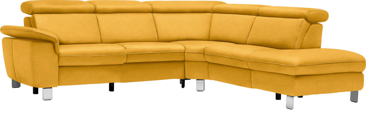 ECKSOFA in Flachgewebe, Mikrofaser Gelb  271/239 cm  - Gelb/Beige, Design, Textil/Metall (271/239cm) - Cantus