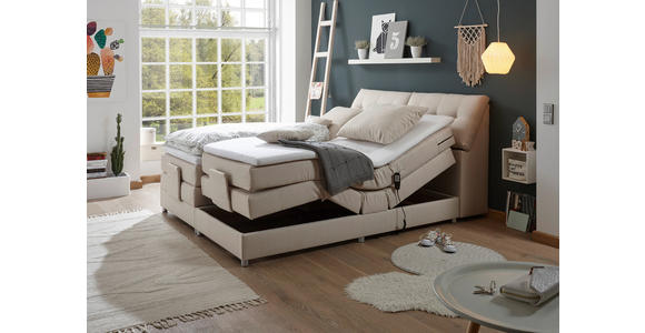 BOXSPRINGBETT 180/200 cm,  in Creme, Matratze, Bettkasten, Topper, motorische Verstellbarkeit, H2 = mittel  - Silberfarben/Creme, Design, Kunststoff/Textil (180/200cm) - Esposa