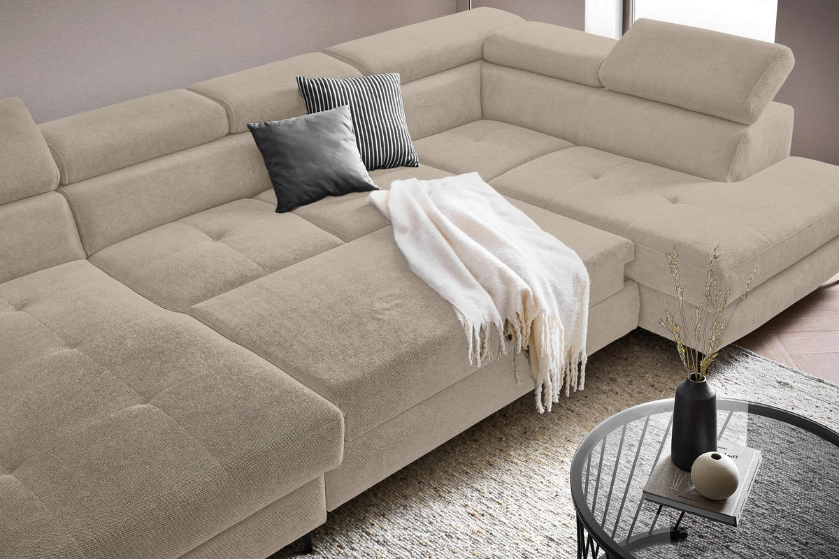 WOHNLANDSCHAFT in Flachgewebe Schlammfarben  - Schlammfarben/Schwarz, MODERN, Textil/Metall (180/333/206cm) - Stylife