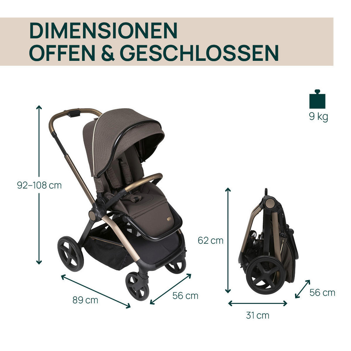 BUGGY MYSA  - Bronzefarben, Basics, Textil/Metall (56/89/92-108cm) - Chicco