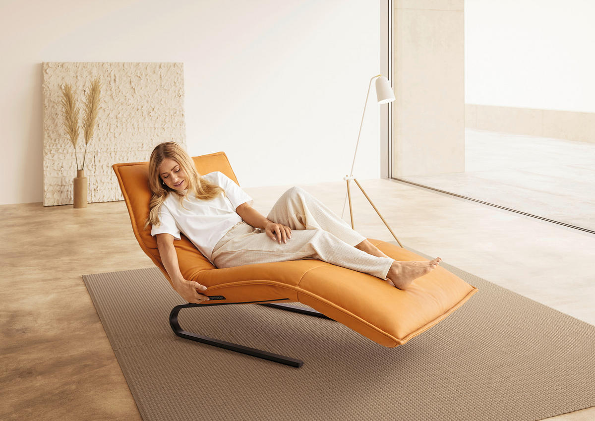 RELAXLIEGE Echtleder Orange  - Beige/Schwarz, Design, Leder/Metall (86/42-83/141-180cm) - Koinor