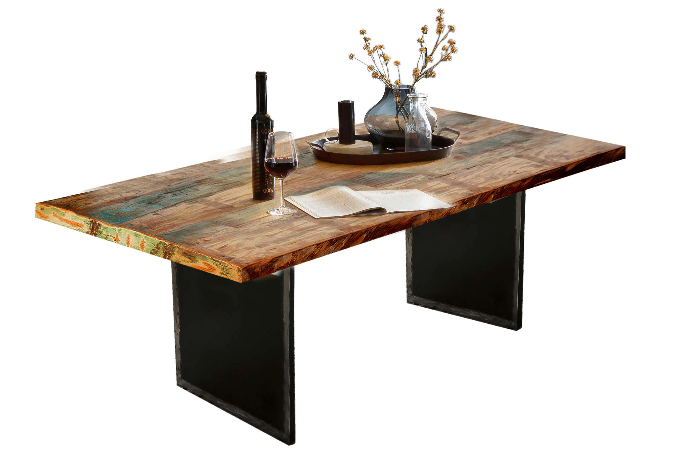 ESSTISCH 240/100/76 cm Echtholz  Holz, Metall rechteckig Multicolor, Schwarz  - Multicolor/Schwarz, MODERN, Holz/Metall (240/100/76cm) - MID.YOU
