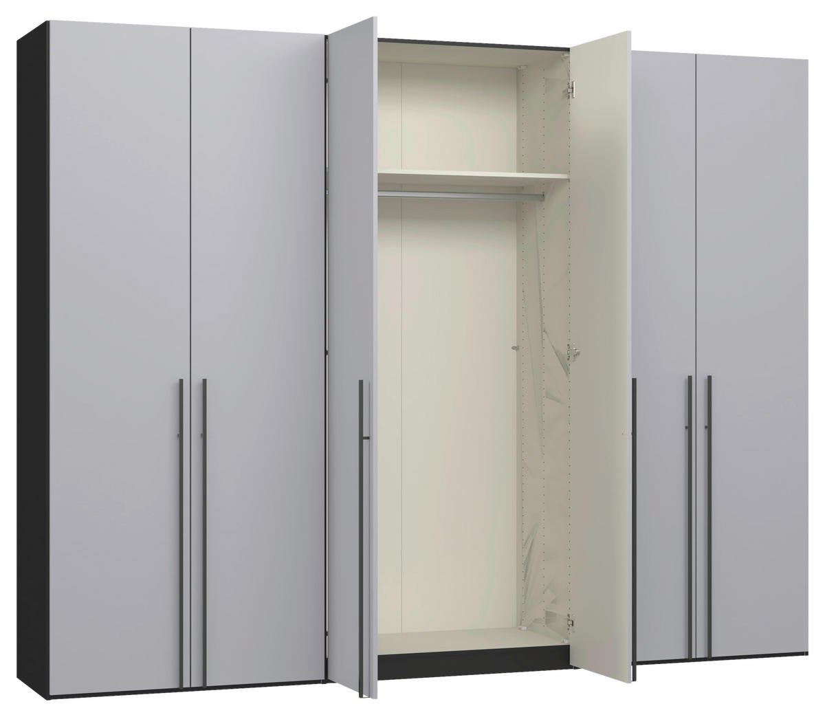 DREHTÜRENSCHRANK 303/236/59 cm,  in Schwarz, Hellgrau, 6-türig  - Titanfarben/Hellgrau, Design, Glas/Holzwerkstoff (303/236/59cm) - Jutzler