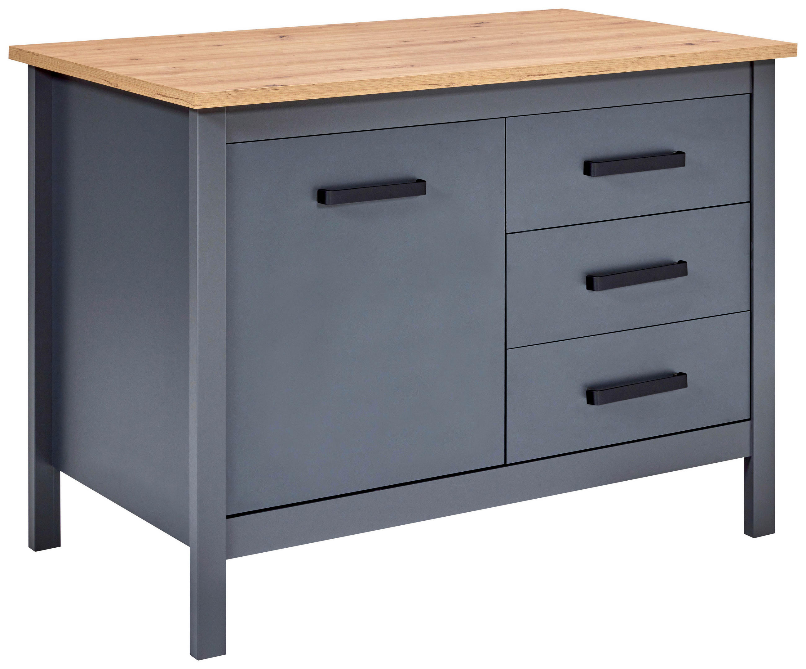 KÜCHENINSEL 124/91/75 cm  in Anthrazit, Eiche Artisan  - Anthrazit/Schwarz, MODERN, Holzwerkstoff/Metall (124/91/75cm) - home24