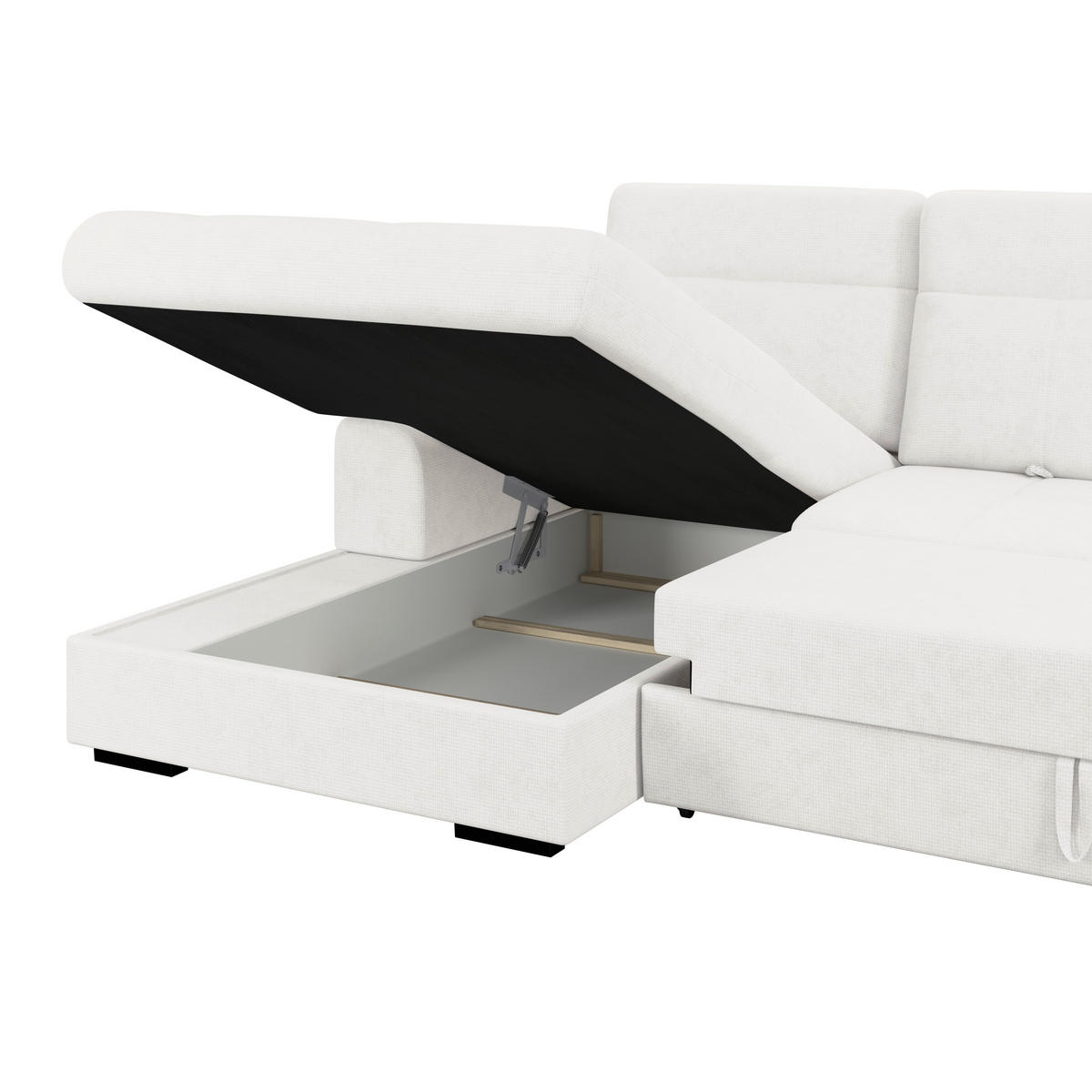 ECKSOFA Weiß Chenille Rücken echt, Kopfteilverstellung  - Schwarz/Weiß, KONVENTIONELL, Holz/Textil (203/286cm) - MID.YOU