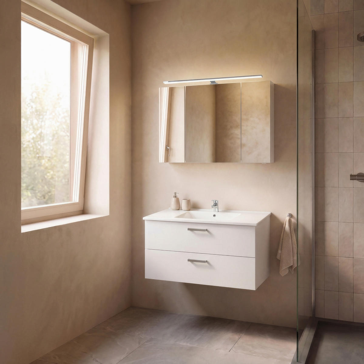 BADEZIMMER 3-teilig  in 100 cm  - Chromfarben/Weiß, Design, Glas/Keramik (100cm) - Xora